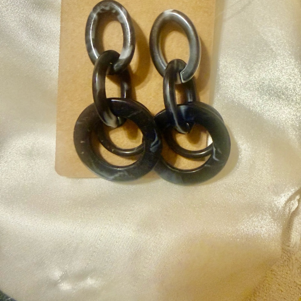 Black and Gray Marble Acrylic Linked Earrings